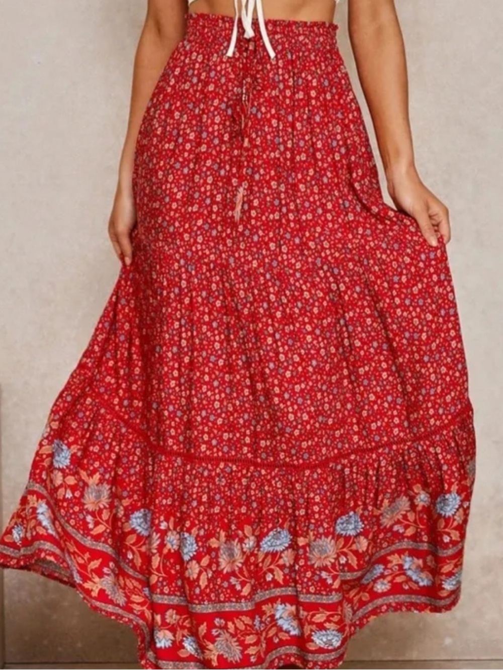 NWT Natural Life Hanna Maxi Skirt Dress Red Floral Boho Western Festival Gypsy M - Picture 2 of 16